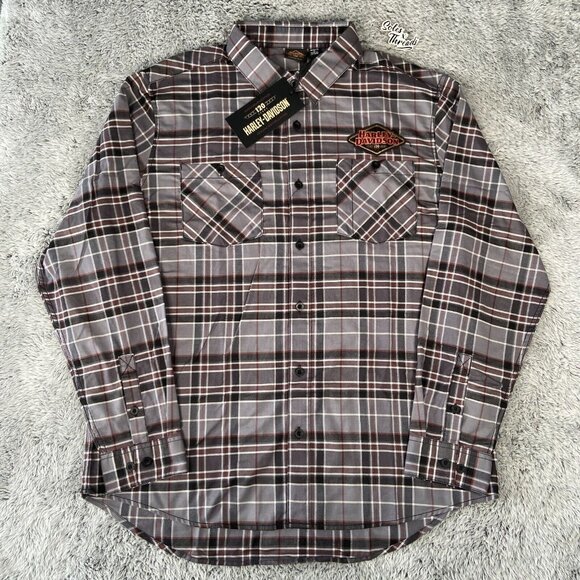 Harley Davidson 120th Anniversary Woven Plaid Shirt Size 4XL Men Grey - Picture 1 of 6